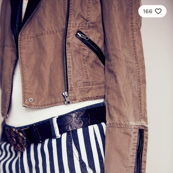 Free People Linen Vegan leather Moto Biker Jacket - Picture 5 of 14